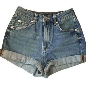 High-Waisted Denim Shorts Rolled Cuff Fashion Summer Festival Casual #64C